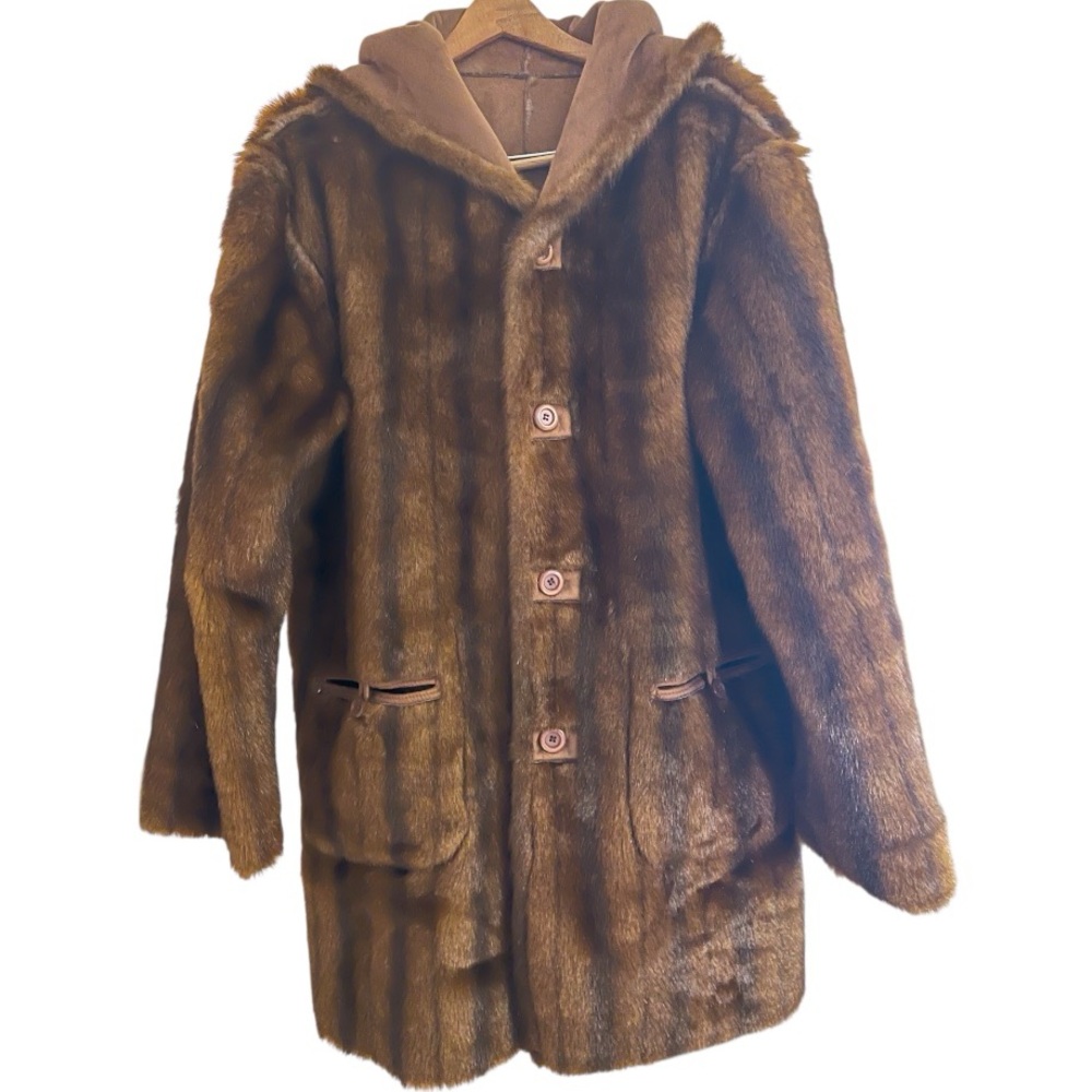 JONES NEW YORK Brown Faux FUR & SUEDE Reversible Coat sz: Large